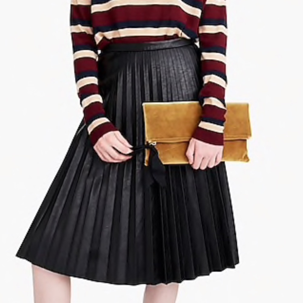 NWT J.Crew Faux-leather pleated midi skirt, Size 2